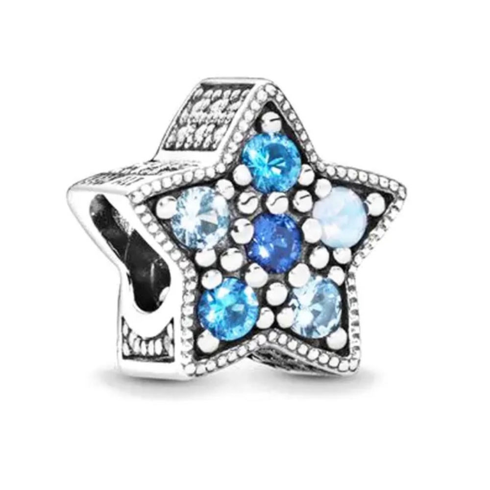 New blue gemstone star pandora style charm